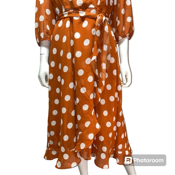 NWT Danny and Nicole Orange White Polka Dot Fit and Flare Pin Up Dress Size 10 - Picture 5 of 10